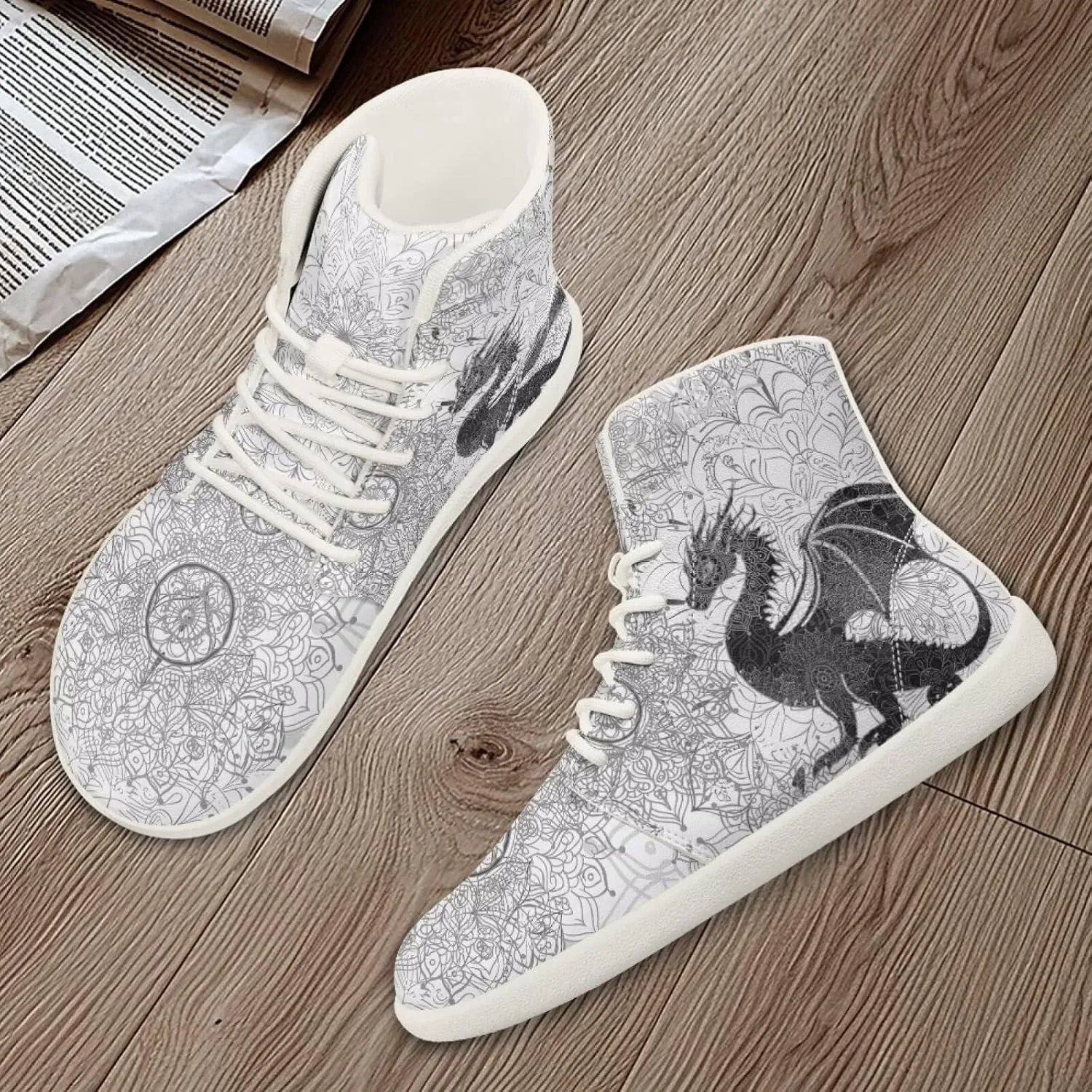 Dragon Print Men's Running Shoe Slip On High Tops Walking Sneakers Gym Tennis Athletic Shoes