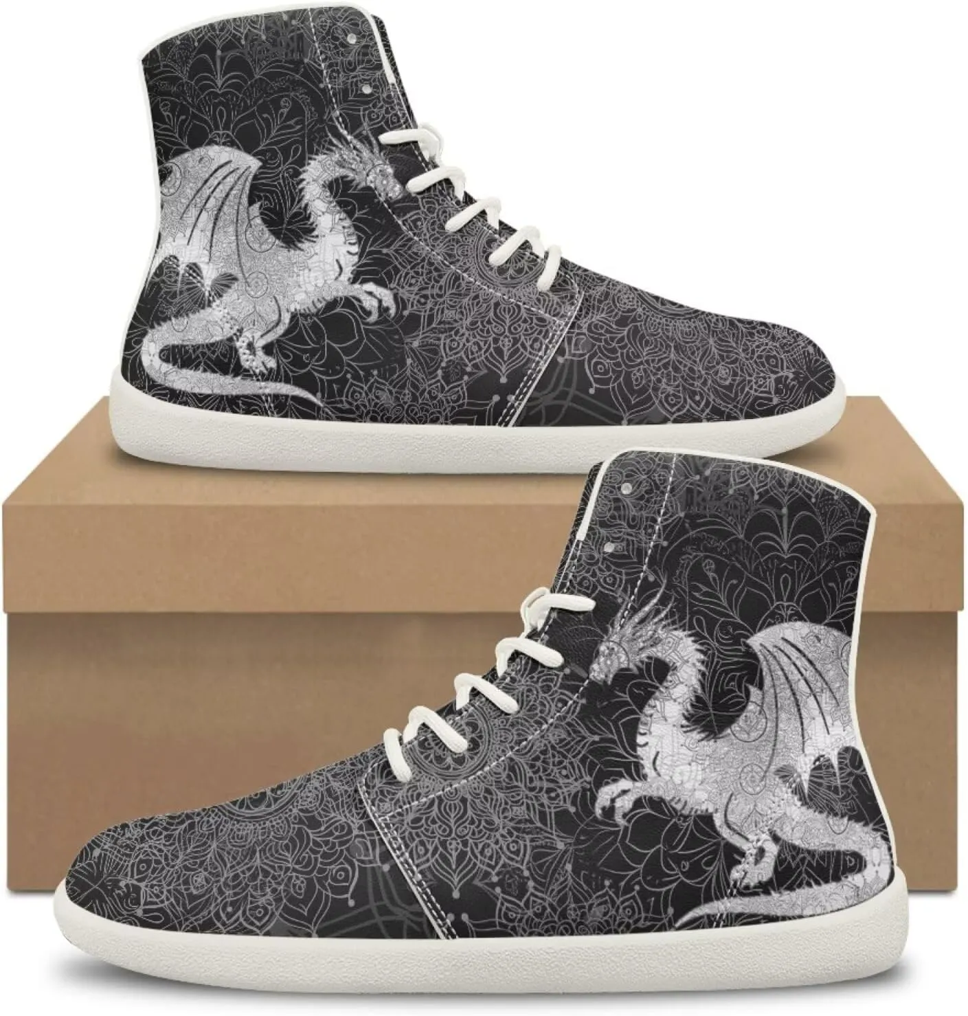 Dragon Print Men's Running Shoe Slip On High Tops Walking Sneakers Gym Tennis Athletic Shoes