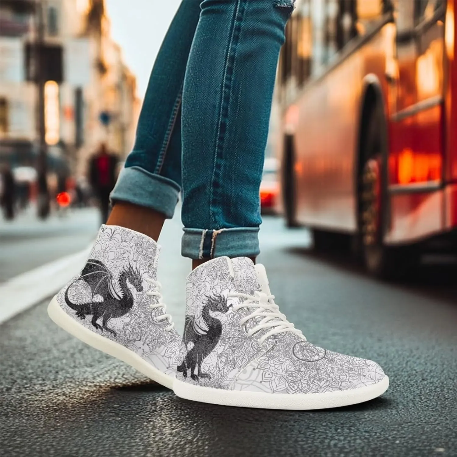 Dragon Print Men's Running Shoe Slip On High Tops Walking Sneakers Gym Tennis Athletic Shoes