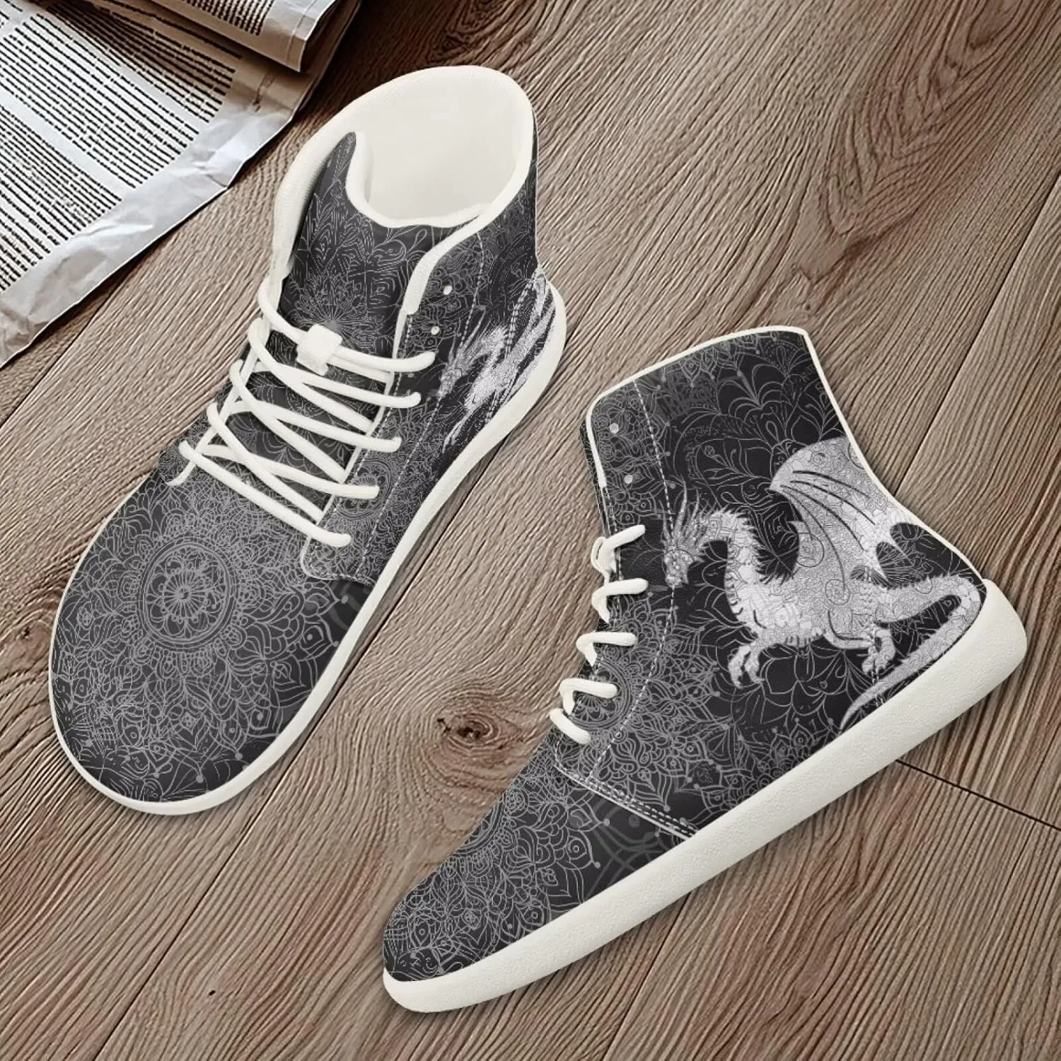 Dragon Print Men's Running Shoe Slip On High Tops Walking Sneakers Gym Tennis Athletic Shoes
