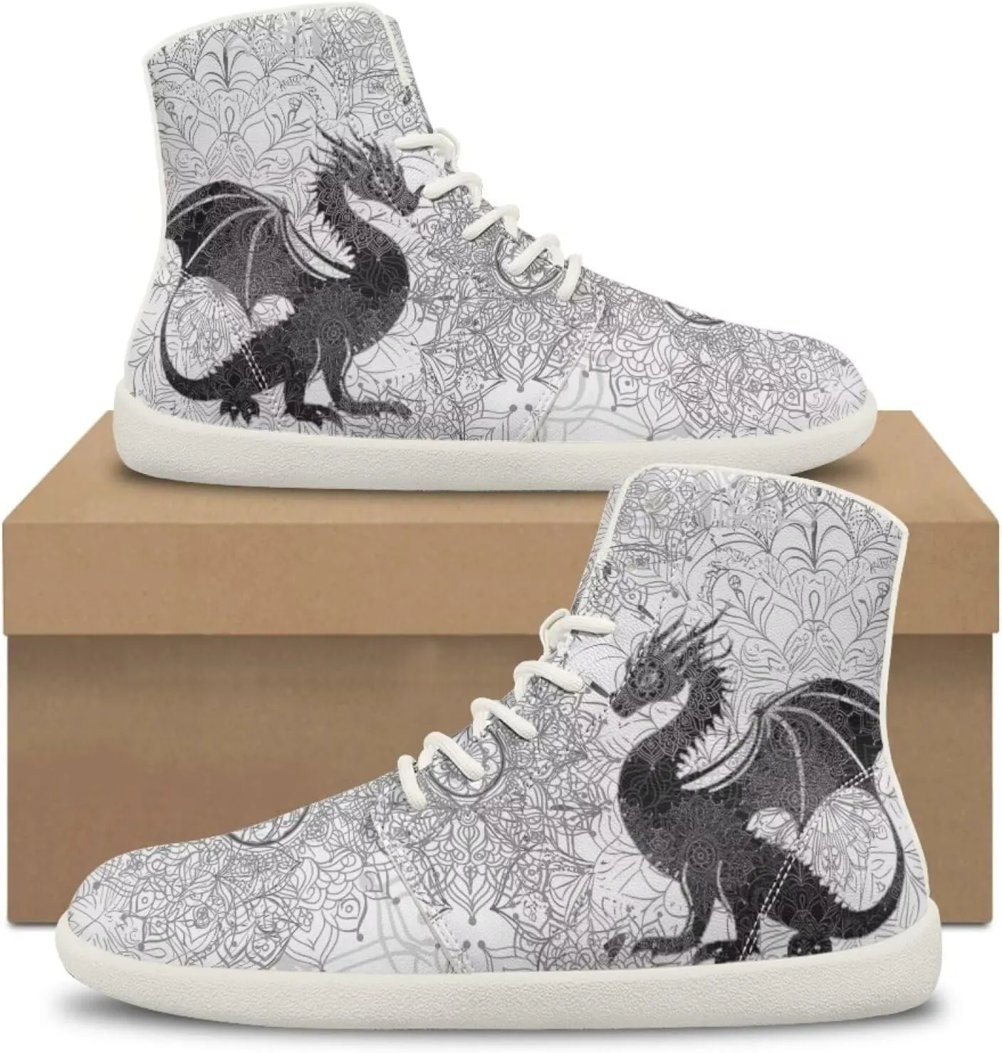 Dragon Print Men's Running Shoe Slip On High Tops Walking Sneakers Gym Tennis Athletic Shoes