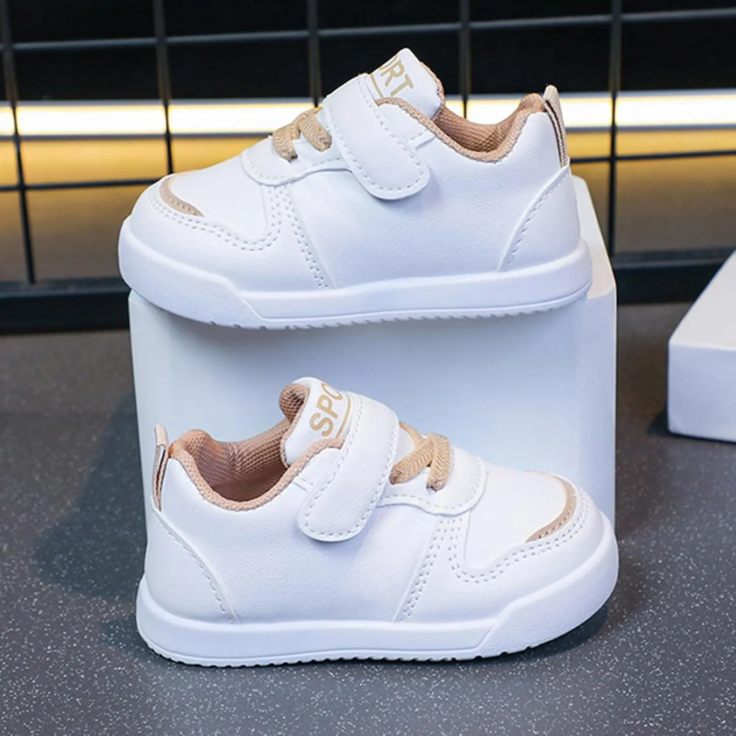 Kids Canvas Boys Girls Fashion White Sneaker Athletic Running Shoe with One Strap Non-Slip Soft Rubber Sole Shoes