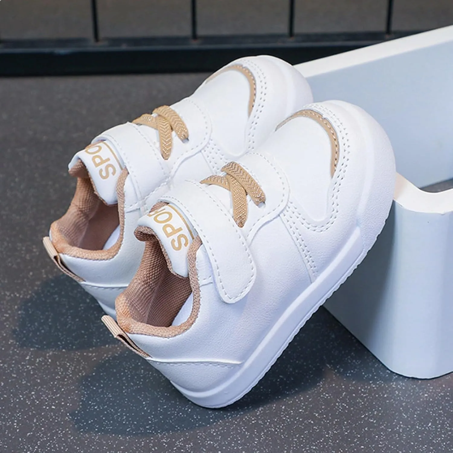 Kids Canvas Boys Girls Fashion White Sneaker Athletic Running Shoe with One Strap Non-Slip Soft Rubber Sole Shoes