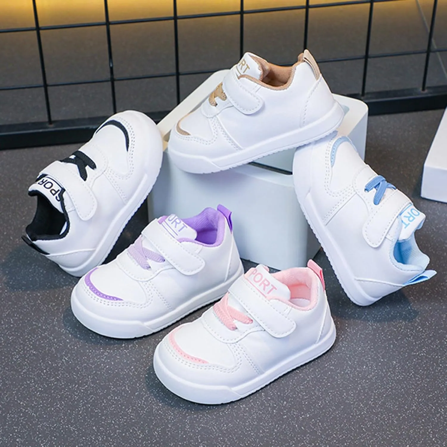 Kids Canvas Boys Girls Fashion White Sneaker Athletic Running Shoe with One Strap Non-Slip Soft Rubber Sole Shoes