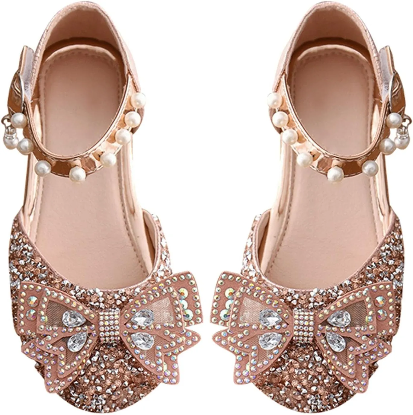 Kids Girls Mary Jane Ballerina Shoes hinestones Bowknot Flower Girls Wedding Pary Pearl Strap Dress Shoes