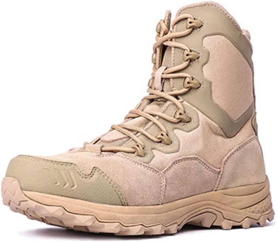 Men's Tactical BootsOutdoor Camping Hiking Army Shoes High-Tops Lightweight Breathable Combat Boots,Beige-43/UK 8.5/US 9