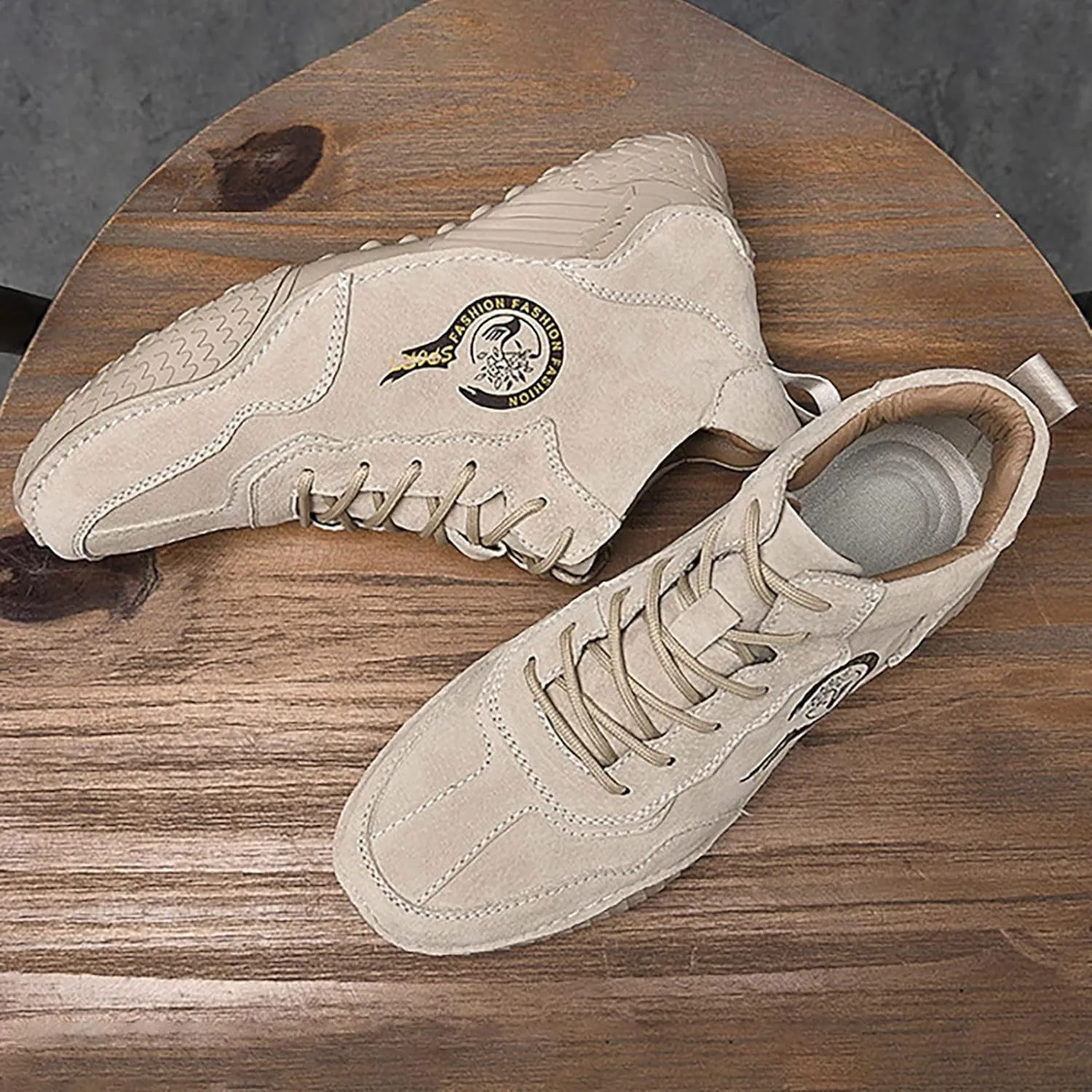 New Spring and Men's Leather Shoes Korean Fashion Lace Up Short Boots Shoe Big Sneaker Slippers Men