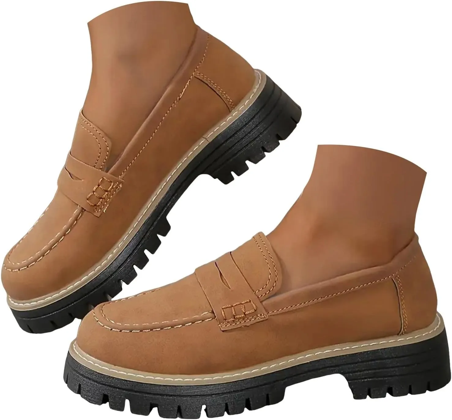 Orthoture-Orthopedic Platform Loafers for Women Round Toe Lug Sole Slip On Work Office Business Casual Dress Shoes