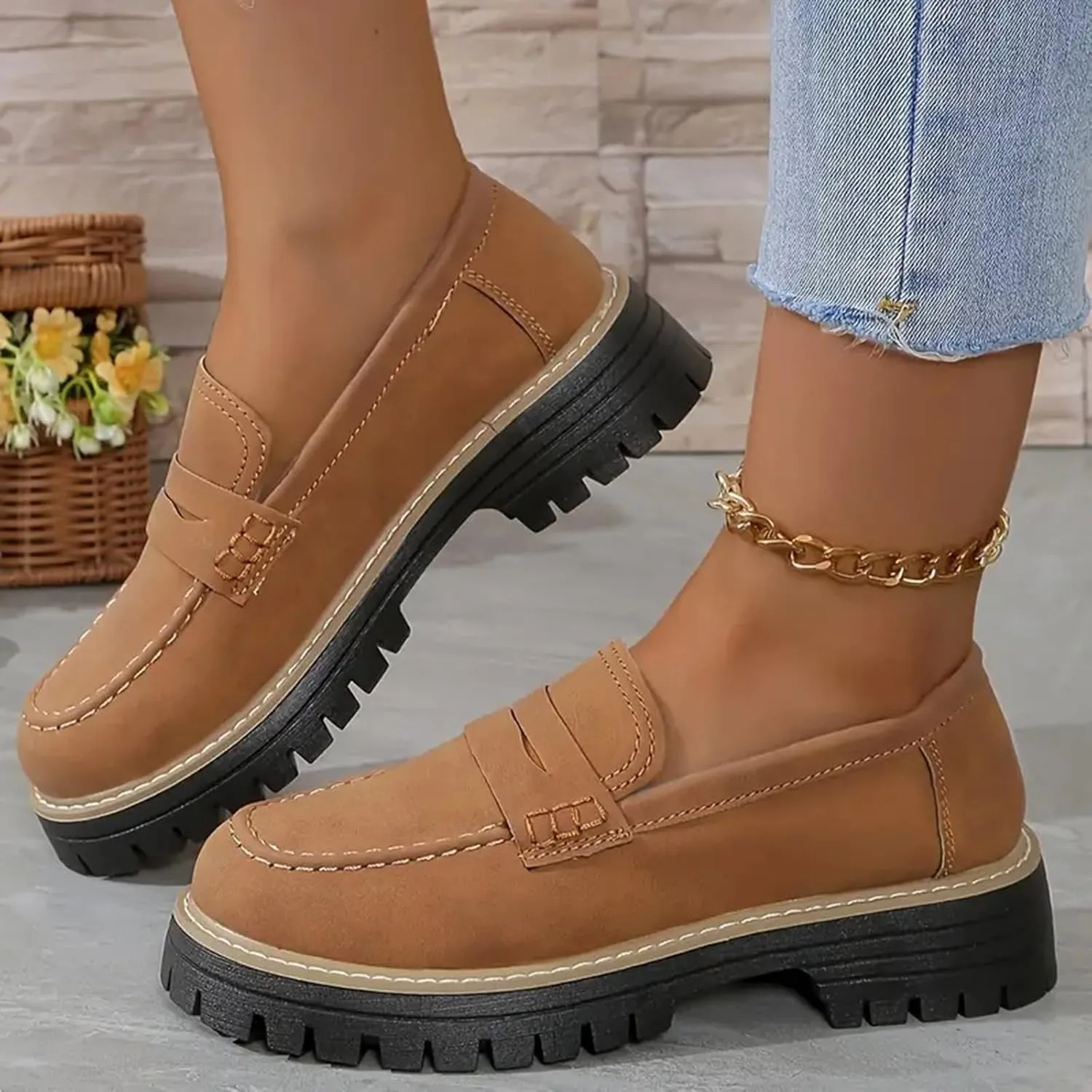 Orthoture-Orthopedic Platform Loafers for Women Round Toe Lug Sole Slip On Work Office Business Casual Dress Shoes