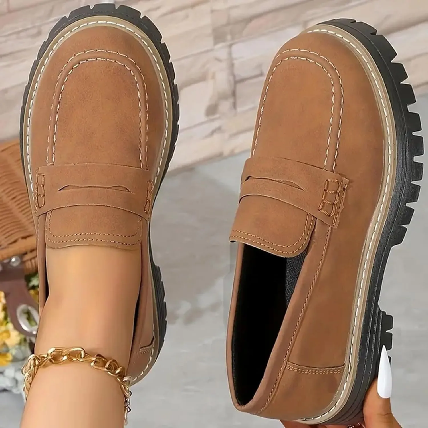 Orthoture-Orthopedic Platform Loafers for Women Round Toe Lug Sole Slip On Work Office Business Casual Dress Shoes