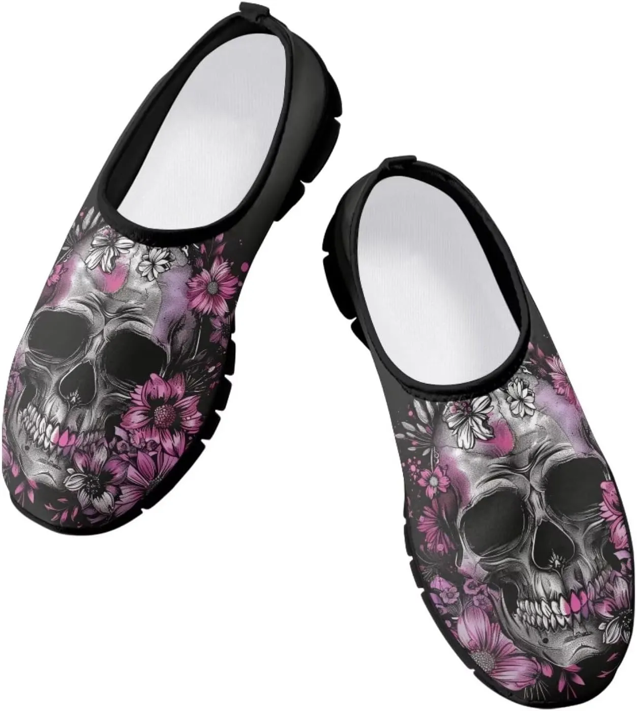 Skull Loafers Wide Width Shoes for Women Slip On Low Cut Sneakers Flat Casual Business Travel Breathable Mesh Tennis Shoe