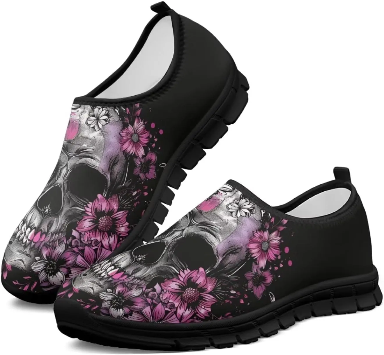 Skull Loafers Wide Width Shoes for Women Slip On Low Cut Sneakers Flat Casual Business Travel Breathable Mesh Tennis Shoe