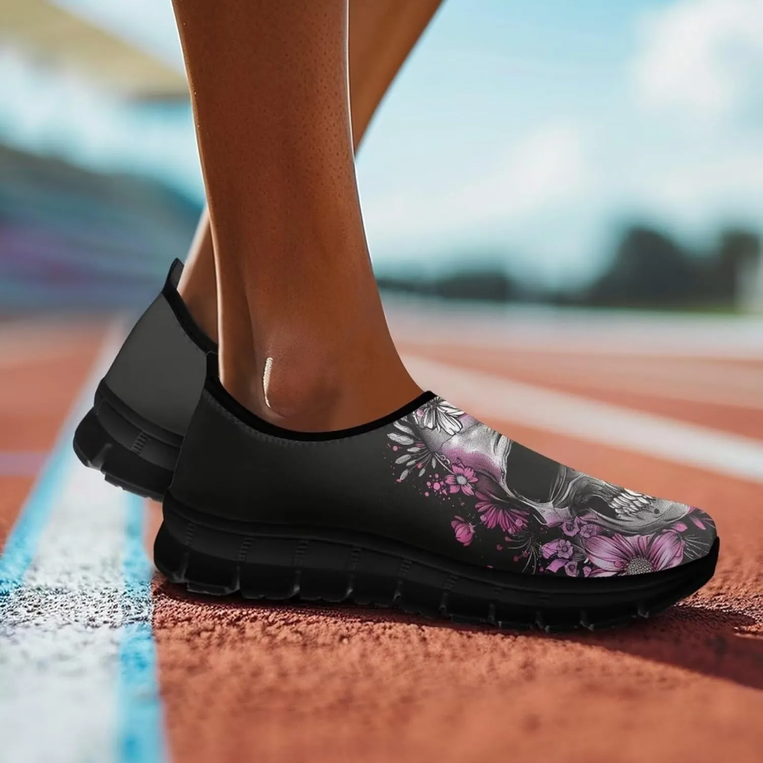 Skull Loafers Wide Width Shoes for Women Slip On Low Cut Sneakers Flat Casual Business Travel Breathable Mesh Tennis Shoe