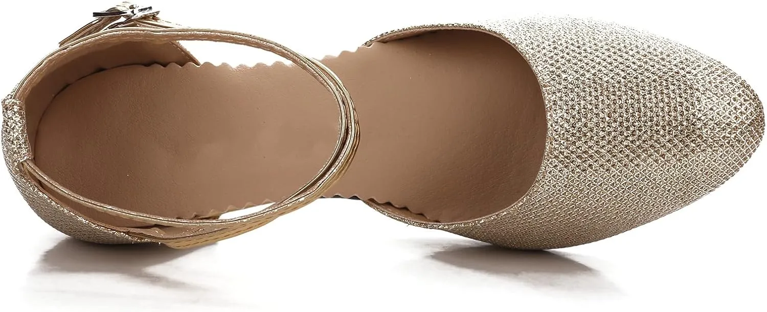 Women Latin Dance Shoes Ankle Strap Heels for Ballroom Tango Salsa Closed Toe Cross Strap Rubber Sole