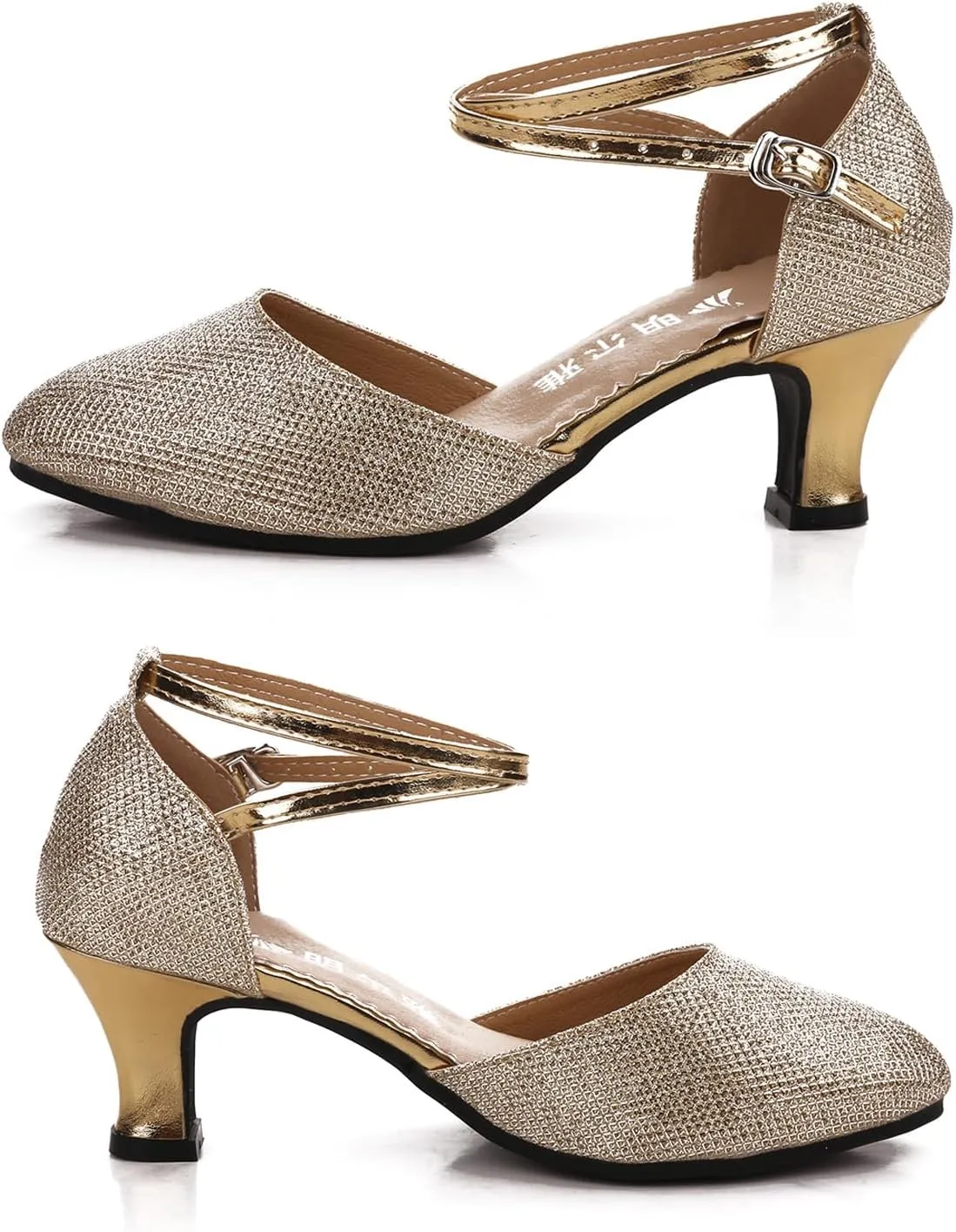 Women Latin Dance Shoes Ankle Strap Heels for Ballroom Tango Salsa Closed Toe Cross Strap Rubber Sole