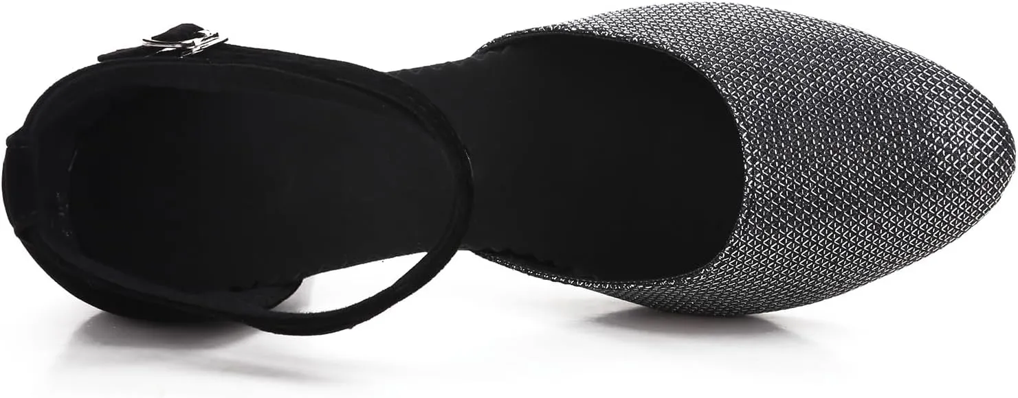 Women Latin Dance Shoes Ankle Strap Heels for Ballroom Tango Salsa Closed Toe Cross Strap Rubber Sole