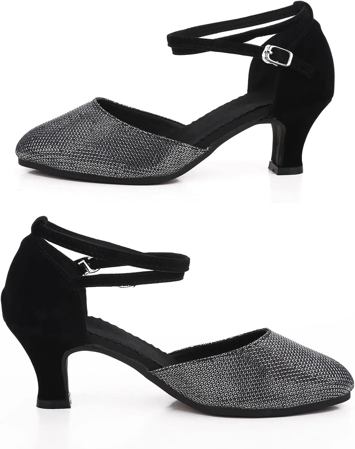 Women Latin Dance Shoes Ankle Strap Heels for Ballroom Tango Salsa Closed Toe Cross Strap Rubber Sole