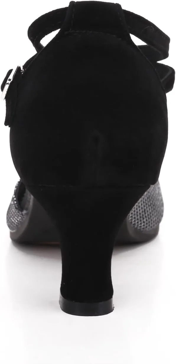 Women Latin Dance Shoes Ankle Strap Heels for Ballroom Tango Salsa Closed Toe Cross Strap Rubber Sole