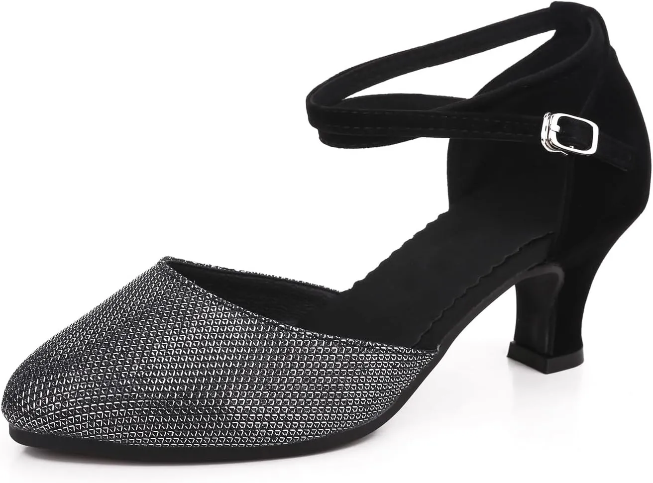 Women Latin Dance Shoes Ankle Strap Heels for Ballroom Tango Salsa Closed Toe Cross Strap Rubber Sole