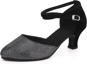 Women Latin Dance Shoes Ankle Strap Heels for Ballroom Tango Salsa Closed Toe Cross Strap Rubber Sole