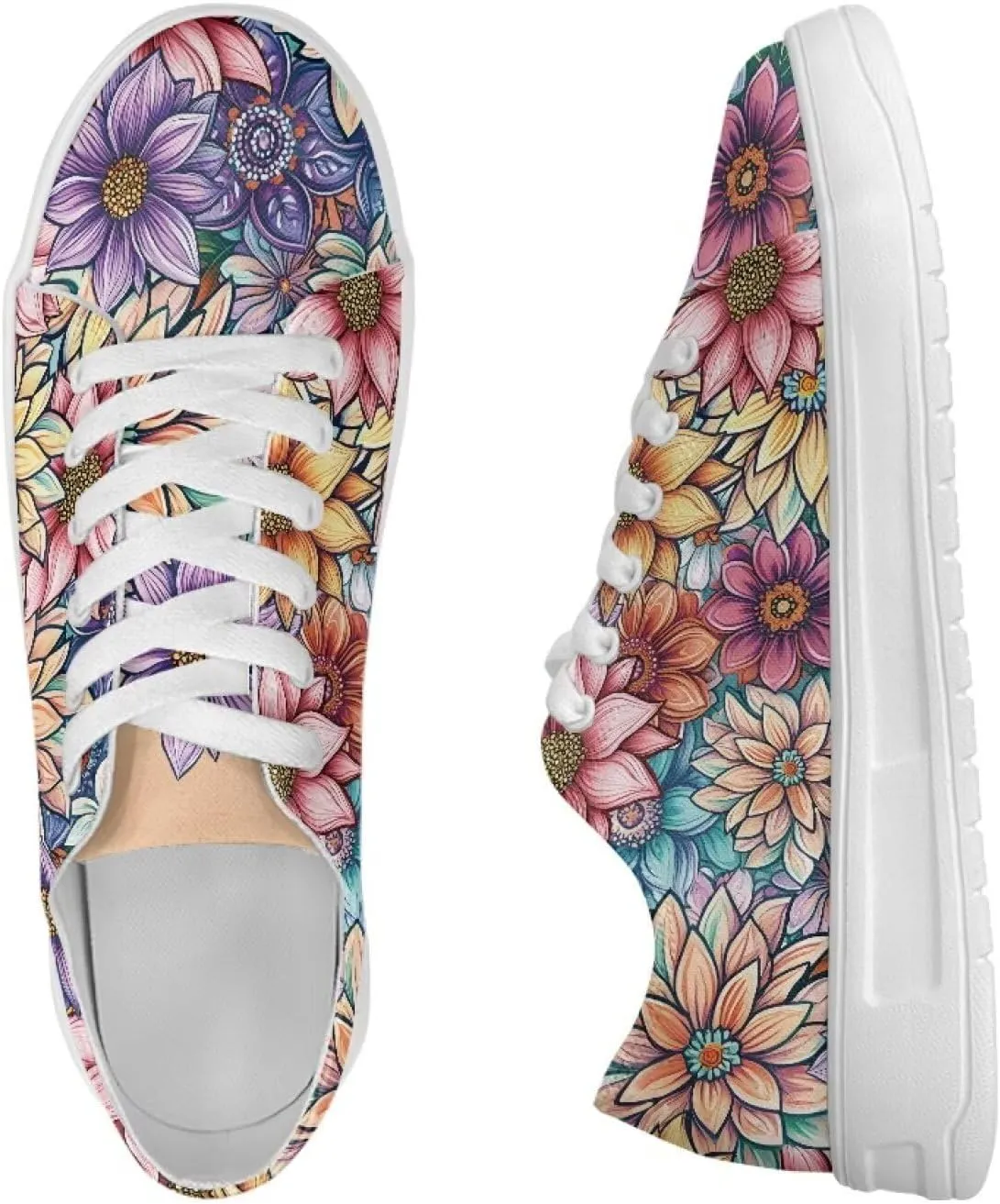 Women's Fashion Sneakers Low Top Canvas Shoes for Women Comfortable Floral Shoes