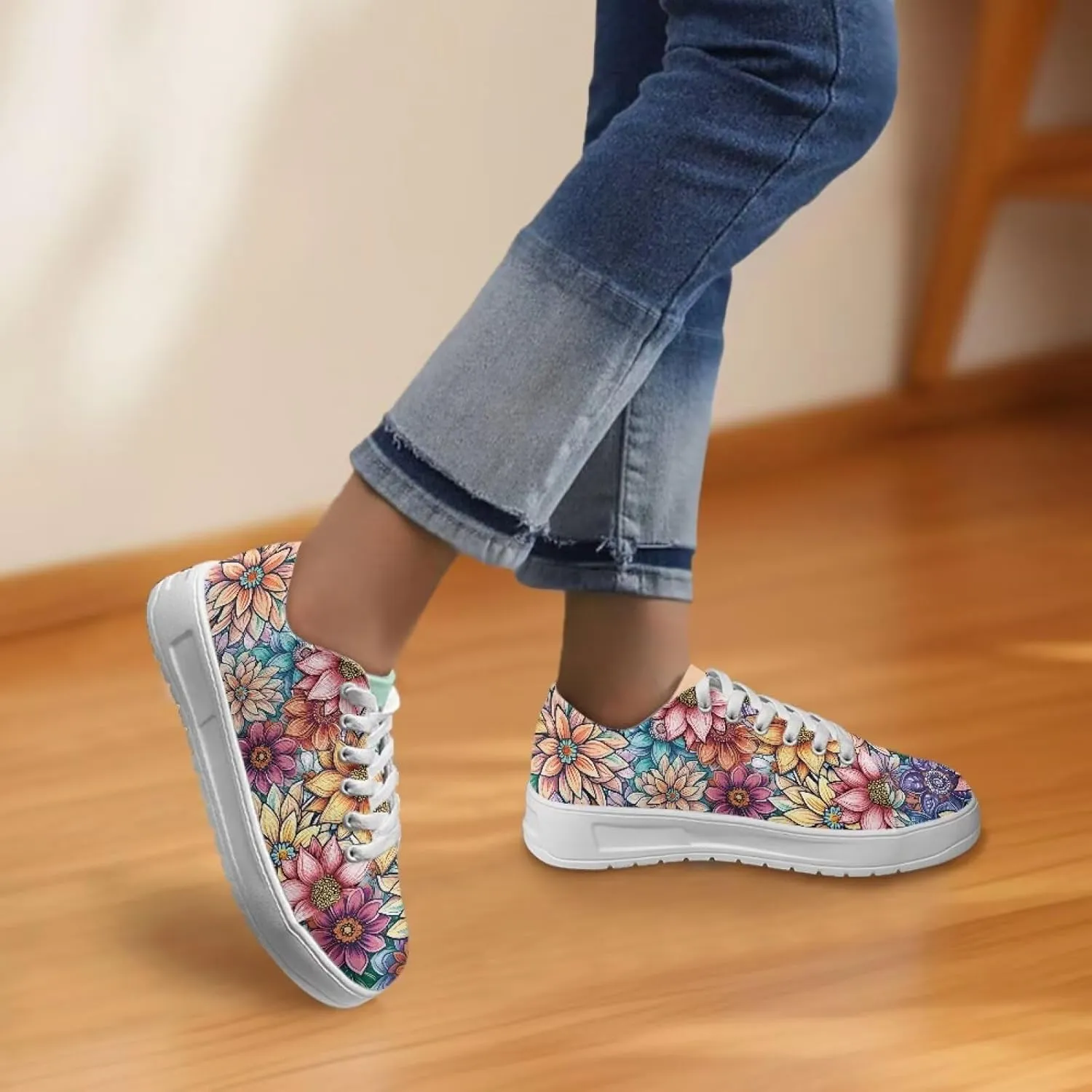 Women's Fashion Sneakers Low Top Canvas Shoes for Women Comfortable Floral Shoes
