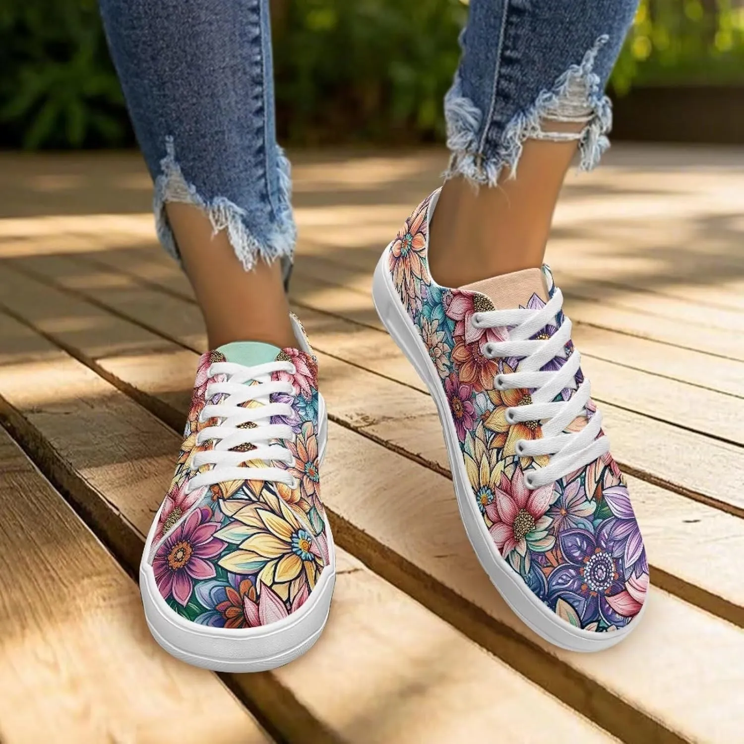 Women's Fashion Sneakers Low Top Canvas Shoes for Women Comfortable Floral Shoes