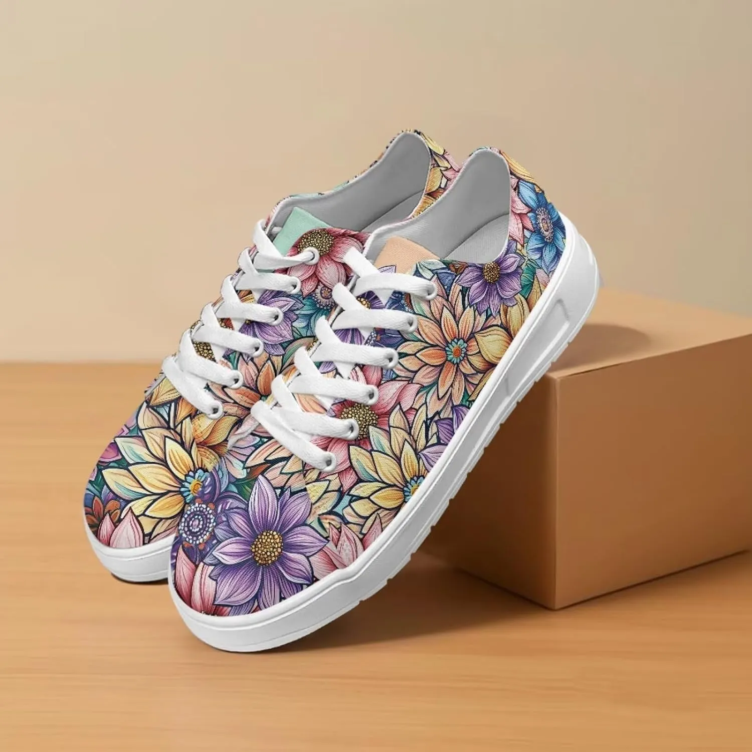 Women's Fashion Sneakers Low Top Canvas Shoes for Women Comfortable Floral Shoes